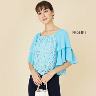 Lofficiel BUSINESS BLOUSE COLORFUL เสื้อเบล้าผ้าลูกไม้เปิดไหล่ แขนระบายผ้ามัลติชีฟอง(FR2LBU)