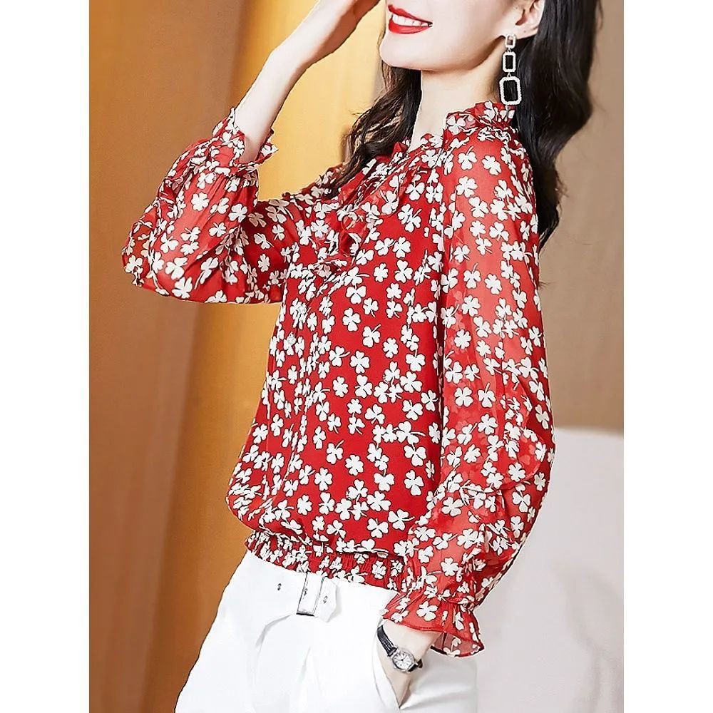 เสื้อเชิ้ตแขนยาวผ้าชีฟองสไตล์เรโทร