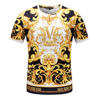 เสื้อเชิ้ตแขนสั้นลําลอง คอกลม พิมพ์ลาย สวมใส่สบาย สีทอง สําหรับผู้ชาย ไซซ์ M - 3XL 2022
