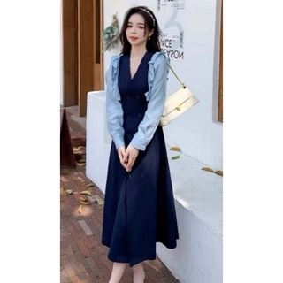 เดรสยาวสีกรม แต่งระบายตรงไหล่