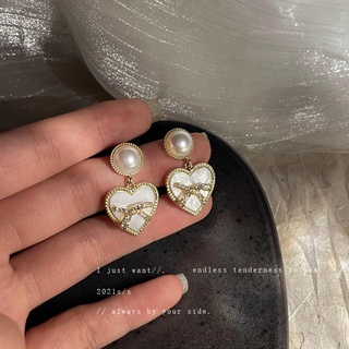 925 silver needle diamond heart bow earrings Korean design earrings personality temperament girl earrings for girls for