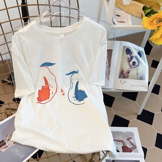 เสื้อยืดแขนสั้น ผ้าฝ้าย 100% ทรงหลวม สไตล์เกาหลี เรโทร แฟชั่นฤดูร้อน สําหรับผู้หญิง และนักเรียน