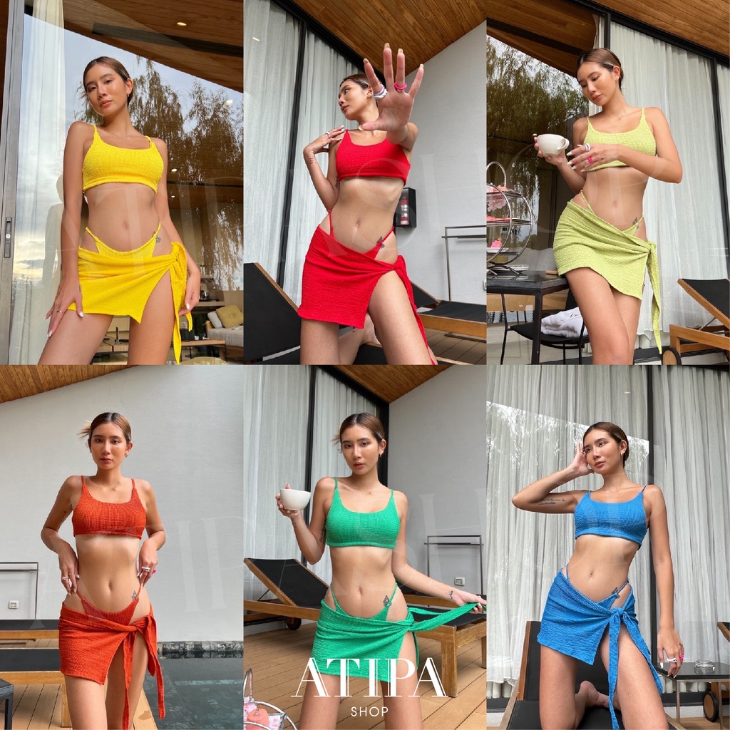 atipashop-smokty-bikini-set-เซ็ท-บิกินี-3-ชิ้น-เสื้อ-กางเกง-ผ้าคลุม-มีสีให้เลือกหลายสี