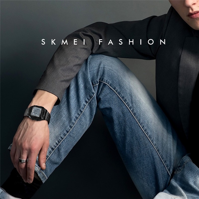 skmei-นาฬิกาข้อมือดิจิตอลสําหรับผู้ชายกันน้ํามีไฟ-led