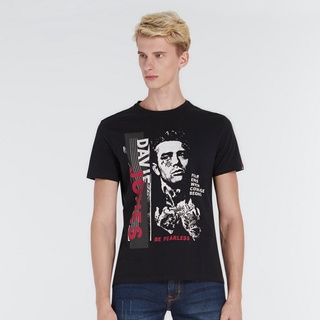 HH DAVIE JONES เสื้อยืดพิมพ์ลาย สีดำ Graphic Print T-Shirt in black TB0172BK เสื้อยืดผ้าฝ้ายสามารถปรับแต่งได้