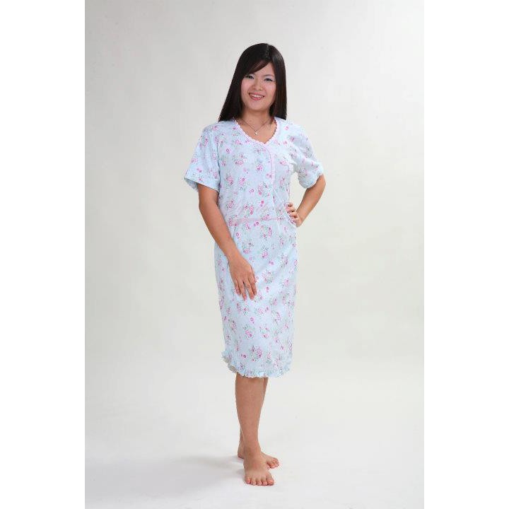 ชุดนอน-คอระบาย-กระโปรง-แขนสั้น-short-sleeve-pajamas-dress