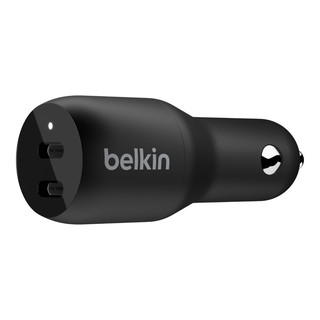 Belkin CCB002 หัวชาร์จในรถยนต์แบบ 2 พอร์ต (ช่องละ 18 วัตต์) ชาร์จเร็ว iPhone จาก 0-50% ใน 30 นาที*รับประกัน 2 ปี