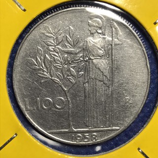 เหรียญรหัส14818 ปี1958 อิตาลี 100 LIRE เหรียญต่างประเทศ เหรียญหายาก เหรียญสะสม