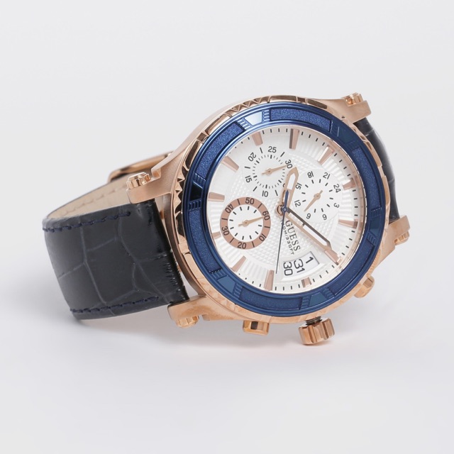 ผ่อน0-นาฬิกา-ชาย-guess-mens-guess-pinnacle-chronograph-watch-w0673g6-สายหนังสีดำ-ตัวเรือน-สีrosegold-หน้าปัด-สีขาว