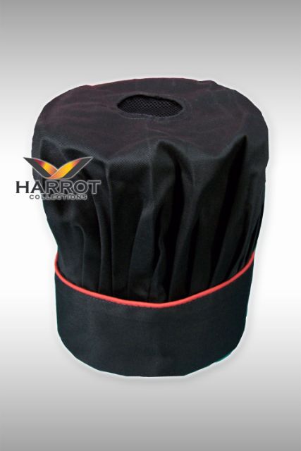 หมวกกุ๊กสากล-พ่อครัว-สีดำกุ๊นแดง-แบบหัวปิด-fsc0203