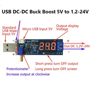 USB DC-DC Buck Boost 5V to 1.2-24V Step Up/Down Converter โมดูลแปลงไฟปรับแรงดันขึ้นและลง แหล่งไฟโดยช่อง USB