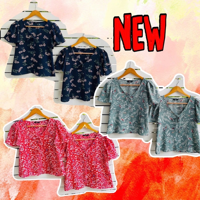 เสื้อ-sale-only-blouse-คอวีแขนระบาย-ลาย-floral-print-งานน่ารักมาก-ผ้าใส่สบาย-มีเก็บปลายทาง