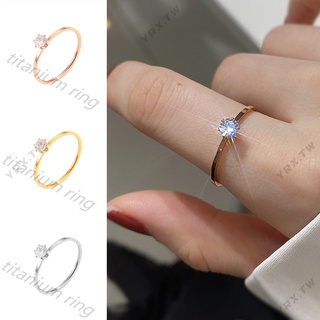 แหวนสวมนิ้ว ทำจากเหล็กไทเทเนียม ประดับเพชร สไตล์เกาหลี สําหรับผู้หญิง