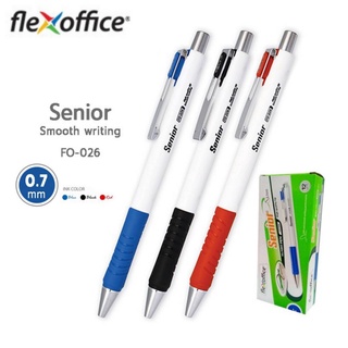 ยกกล่อง!! ปากกา Flexoffice ปากกาลูกลื่น ขนาด 0.7mm Senior รุ่น FO-026 ปากกากด หมึกสีน้ำเงิน/ดำ/แดง บรรจุ12ด้าม พร้อมส่ง