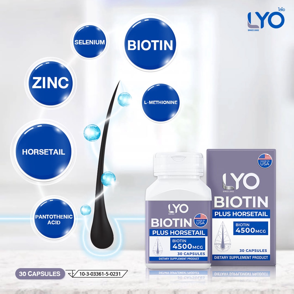 ส่งฟรี-ไบโอติน-หนุ่ม-กรรชัย-lyo-ไลโอ-วิตามินไบโอติน-biotin-plus-horsetail-ไบโอติน-พลัส-ฮอร์สเทล-อาหารผม-1-กระปุก-มี30