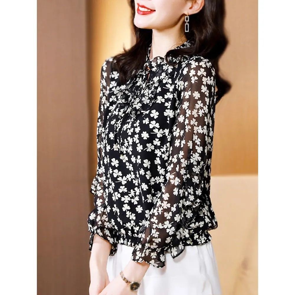 เสื้อเชิ้ตแขนยาวผ้าชีฟองสไตล์เรโทร