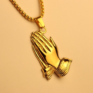 ภาพหน้าปกสินค้าสร้อยคอแฟชั่นผู้ชายจี้ Hands Together Prayer สีทอง ที่เกี่ยวข้อง