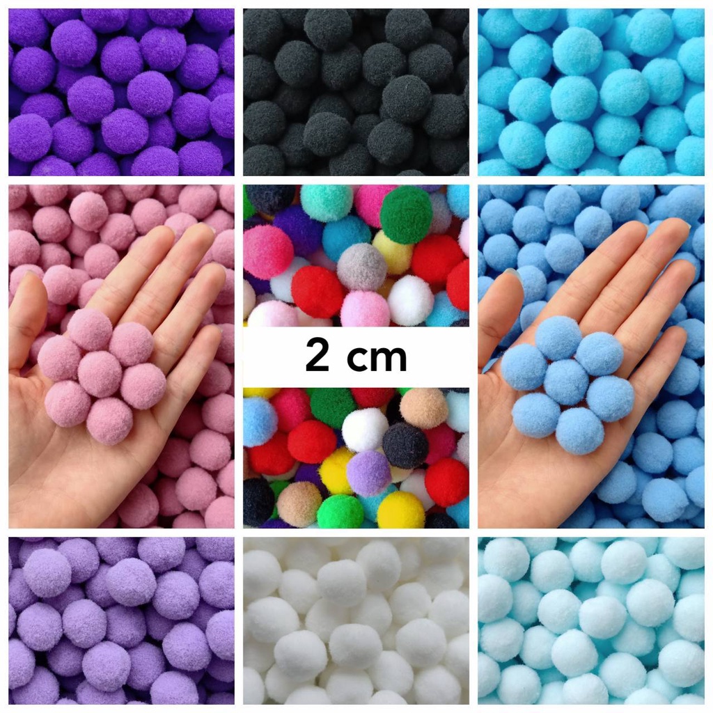กลุ่ม-b-ปอมปอม-ขนาด-2cm-คละสี-สีล้วน-20-50-100ลูก