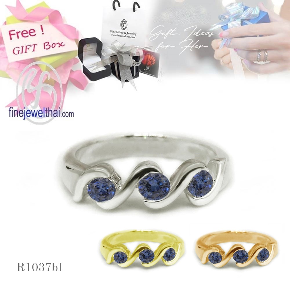 finejewelthai-แหวนไพลิน-ไพลิน-แหวนเงินแท้-แหวนพลอย-พลอยประจำเดือนเกิด-r1037bl-เลือกสีตัวเรือนได้