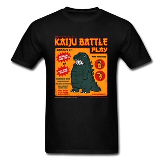 เสื้อยืดสีพื้น - เสื้อยืดผ้าฝ้ายญี่ปุ่น Kaiju เครื่องแต่งกายผู้ชายสีดําน่ารัก Dino s นักเรียนการ์ตู