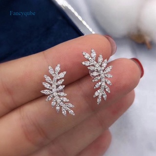 Fancyqube ต่างหูรูปใบไม้สีเงินอุปกรณ์เสริมสําหรับผู้หญิง