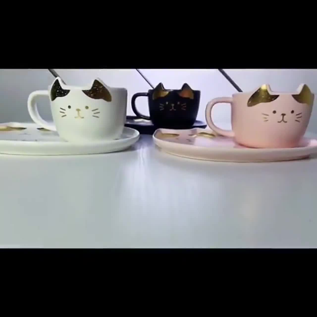 ถ้วยกาแฟเซรามิกแมวและจานน่ารัก-creative-cat