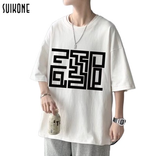 【NEW】Suikone เสื้อยืด ฤดูร้อนเสื้อยืดผู้ชายแฟชั่นคอกลมพิมพ์แขนสั้นลำลองหลวมนักเรียนครึ่งแขน เสื้อยืดผู้ชาย