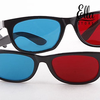 Ellastore123 แว่นตา 3D กรอบพลาสติก น้ําหนักเบา สีแดง สีฟ้า สําหรับภาพยนตร์ เกม DVD