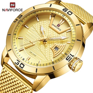 Naviforce Brand นาฬิกาข้อมือดิจิทัล สายเหล็ก เรืองแสง กันน้ํา อเนกประสงค์ สีทอง สําหรับผู้ชาย