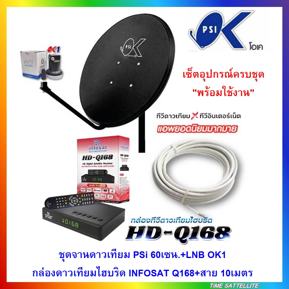 ชุดจานดาวเทียม-psi-60-เซน-พร้อมกล่องดาวเทียมไฮบริด-hd-q168-และสาย-10-เมตร