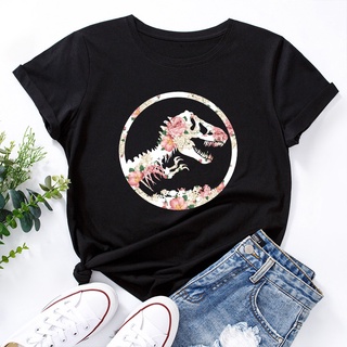 Floral Design Dinosaur Park T-shirt Young Woman Funny Jurassic World T Shirt Women Youth Tee Shirt Femme Camisetaเสื้อยื