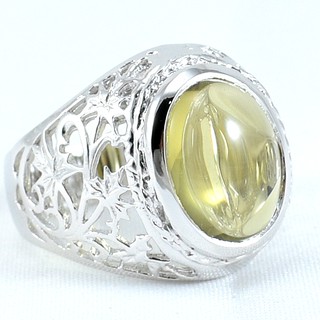 💎T035 แหวนพลอยแท้ แหวนเงินแท้ชุบทองคำขาว พลอยเลมอนควอทซ์แท้ 100%