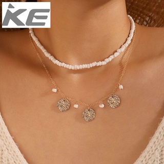 Jewelry All-match white rice bead one-word buckle disc multi-necklace collarbone chain women f