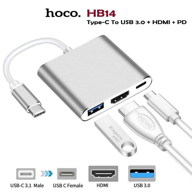 hoco-hb14-ของแท้-100-easy-use-type-c-adapter-type-c-to-usb3-0-hdmi-pd