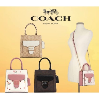 กระเป๋าสะพาย ขาวชมพูลายดอก 6.5 นิ้ว Coach C7599 COACH MINI PEPPER CROSSBODY WITH HEART PETAL PRINT