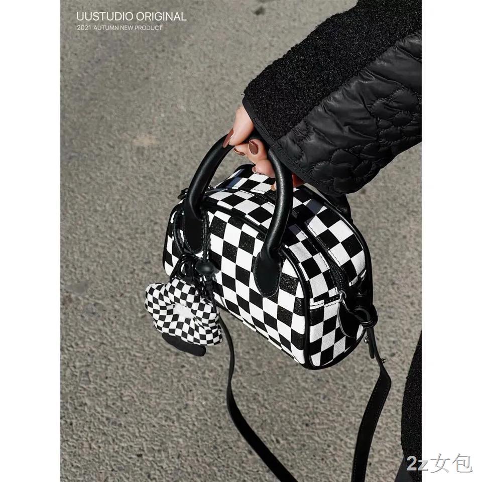 กระเป๋าสะพายข้างuustudio-niche-original-designer-mini-dark-boston-bag-checkerboard-mini-portable-messenger-bag-women-ก