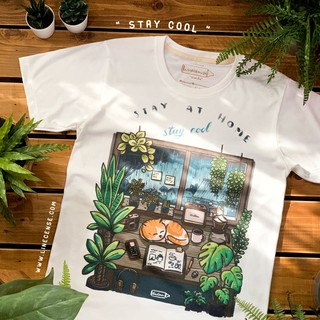 เสื้อยืดผ้าฝ้ายพิมพ์ลายขายดี#8 Stay at home 