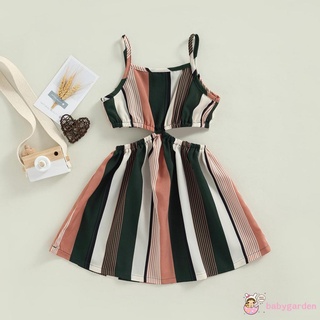 Babygarden-4-7tyears ชุดเดรสลําลอง เปิดไหล่ ลายทาง เอวสูง สีตัดกัน แฟชั่นฤดูร้อน สําหรับเด็กผู้หญิง