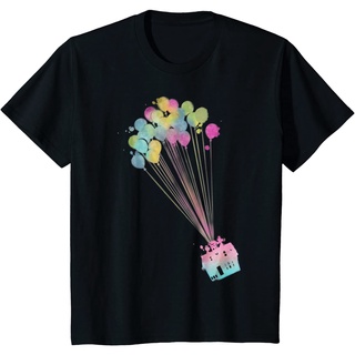 เสื้อยืดผ้าฝ้ายพรีเมี่ยม เสื้อยืด พิมพ์ลายกราฟฟิค Disney Pixar Up Water Color House Balloons