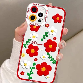 เคสโทรศัพท์มือถือ ลายดอกไม้ สีแดง สําหรับ Compatible For IPhone 13 13pro 12promax Se2 2020 11 Pro MAX 6S 7 8 Plus XR
