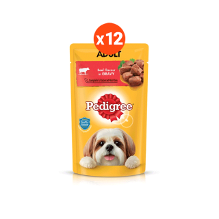 [ส่งฟรี ขายดี] PEDIGREE อาหารเปียกสุนัขแบบซอง 130 กรัม หลายรสชาติ (12 แพ็ก)