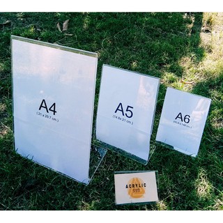 แสตนอะคริลิค สำหรับใส่กระดาษ ขนาด A4 A5 A6 มีทั้งทรงแนวตั้ง และแนวนอน แสตนตัวแอล (ทรงตัว  L )