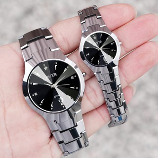 สินค้า นาฬิกาข้อมือควอตซ์ แบบคู่รัก สีดำ สำหรับผู้หญิงและผู้ชาย 1 ชิ้น