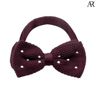 ANGELINO RUFOLO Bow Tie(โบว์หูกระต่าย) ไหมพรมโพลีเอสเตอร์คุณภาพเยี่ยม ดีไซน์ Polka Dot Knit สีเลือดหมู/สีกรมท่า/สีดำ