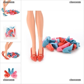 [cheesenm] รองเท้าส้นสูง สีสันสดใส สําหรับตุ๊กตาบาร์บี้ 10 คู่