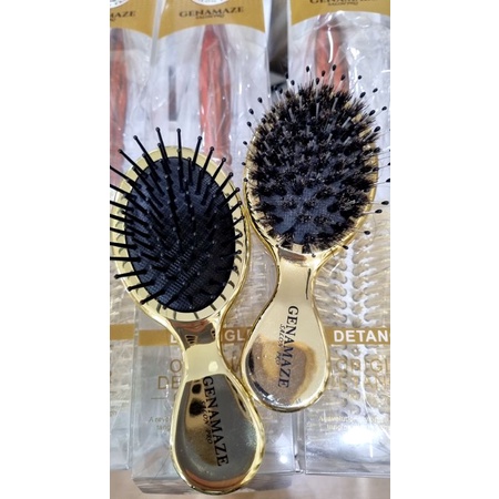 genamaze-duo-mini-hair-brush-หวีแปรงขนหมูผสมไนล่อน-สีทองขนาดเล็กสำหรับพกพาสะดวก-กลิ่นหอม-2-ชิ้น