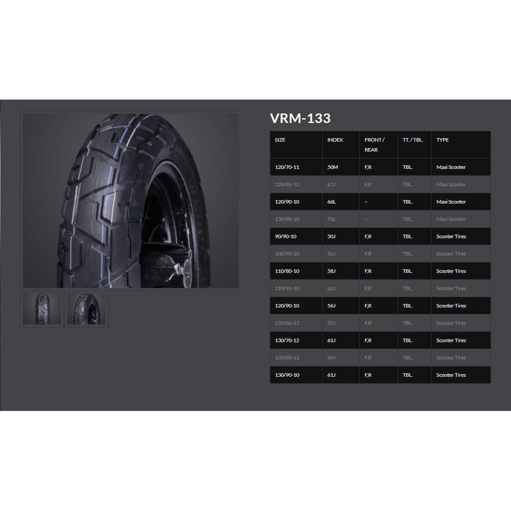 ยางนอกแท้ติดรถ-ไม่ใช้ยางใน-120-80-12-vrm133-ห่อดำ-วีรับเบอร์