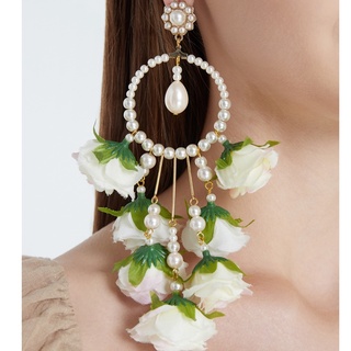 Absolute siam - White Rose &amp; Pearl Chandelier Earrings - Revival (The wonder room)