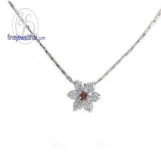 Finejewelthai-จี้โกเมน-โกเมน-จี้เงินแท้-จี้เพชรCZ-พลอยประจำเดือนเกิด-Garnet-Silver-Pendant-Birthstone-P1023gm00_2