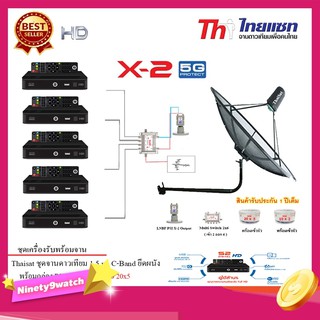 Thaisat C-Band 1.5 เมตร (ขางอยึดผนัง)+LNB PSI X-2 5G+Multi Switch iDeaSat 2x6+PSI S2x5+สายRG6 20เมตรx5+10เมตรx2